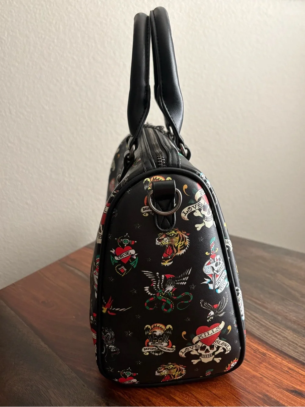 Ed Hardy Tattoo Print Satchel Handbag